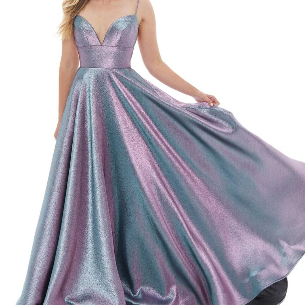 Ashley Lauren Metallic Shimmery A-Line Dress - Picture 1 of 8